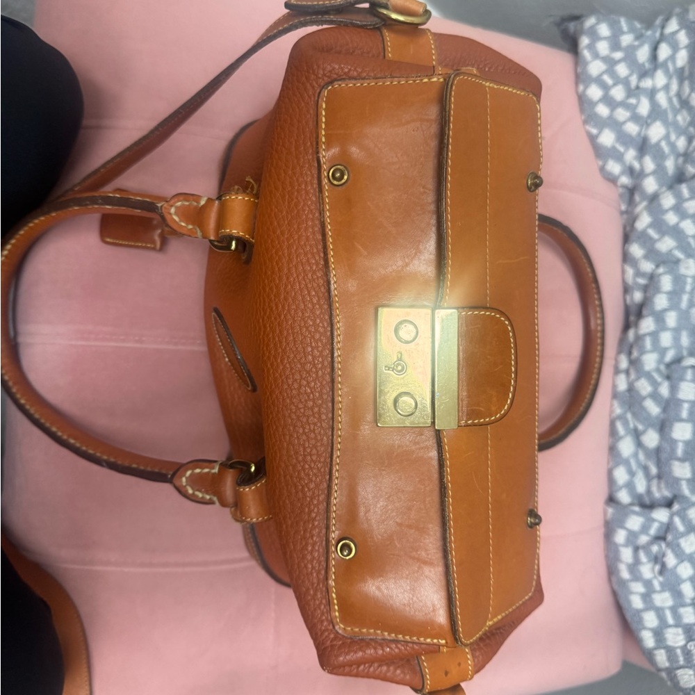 Dooney & Bourke Pebble Leather Satchel in Cognac Brown with Gold Hardware - Picture 6 of 17